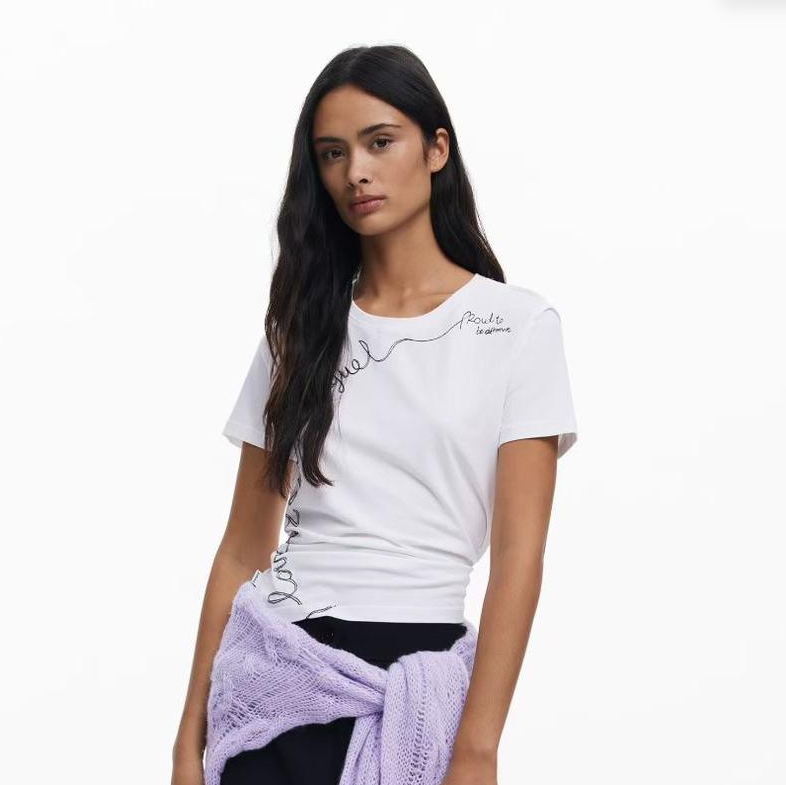White Script-Embroidered Fitted T-Shirt 產品圖