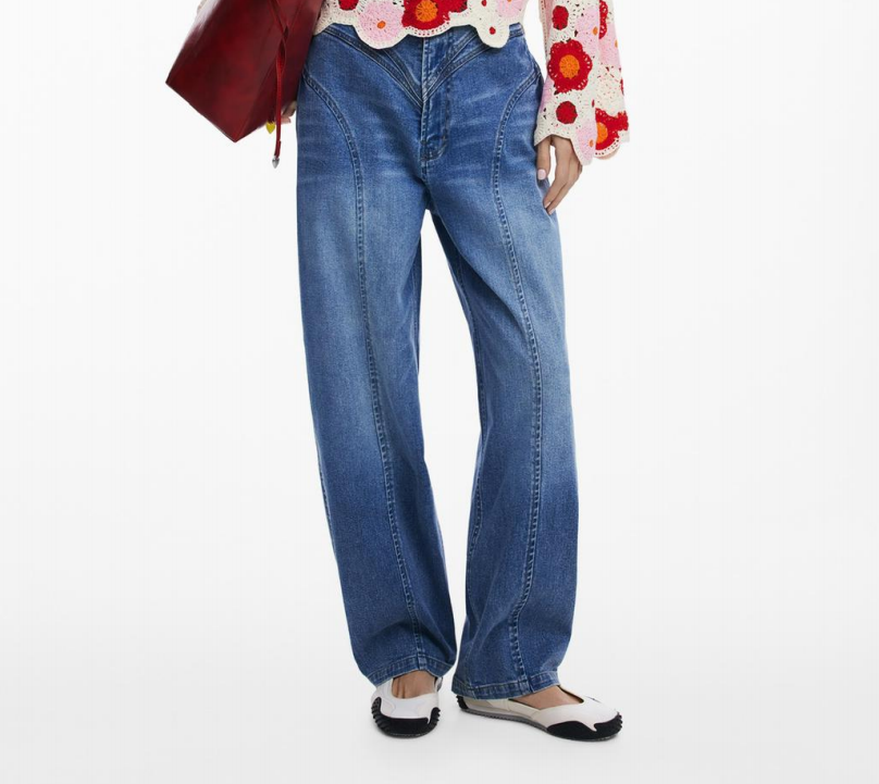 Mid-Blue V-Yoke High-Waist Straight Jeans 產品圖