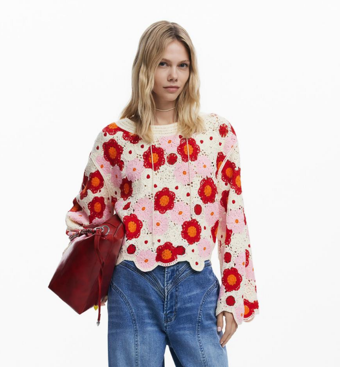 Cream Crochet Floral Cropped Jumper 產品圖