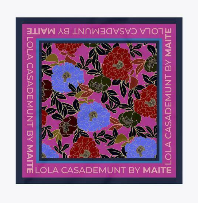 Lola Casademunt Pink-Purple Floral Print Silk Scarf 產品圖